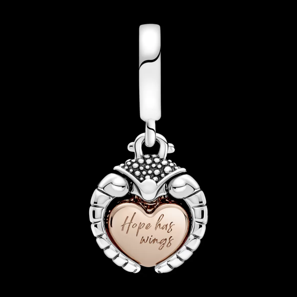 Pandora Charms Pendentes Dois Tons | Charms De Diamantes-Charm Pendente Joaninha e Coração em Dois Tons - Club 2022