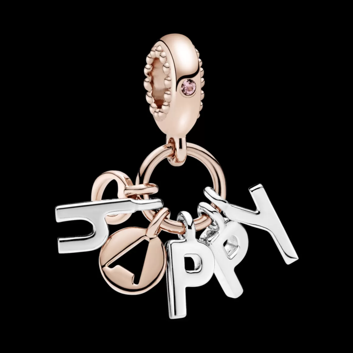 Pandora Charms Pendentes Dois Tons-Charm Pendente Letras Happy em Ouro Rose