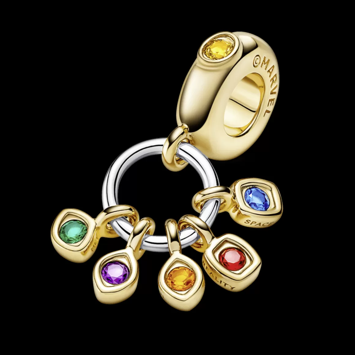 Pandora Charms Pendentes Dois Tons | Charms Cristal-Charm Pendente Marvel - Pedras do Infinito de Os Vingadores