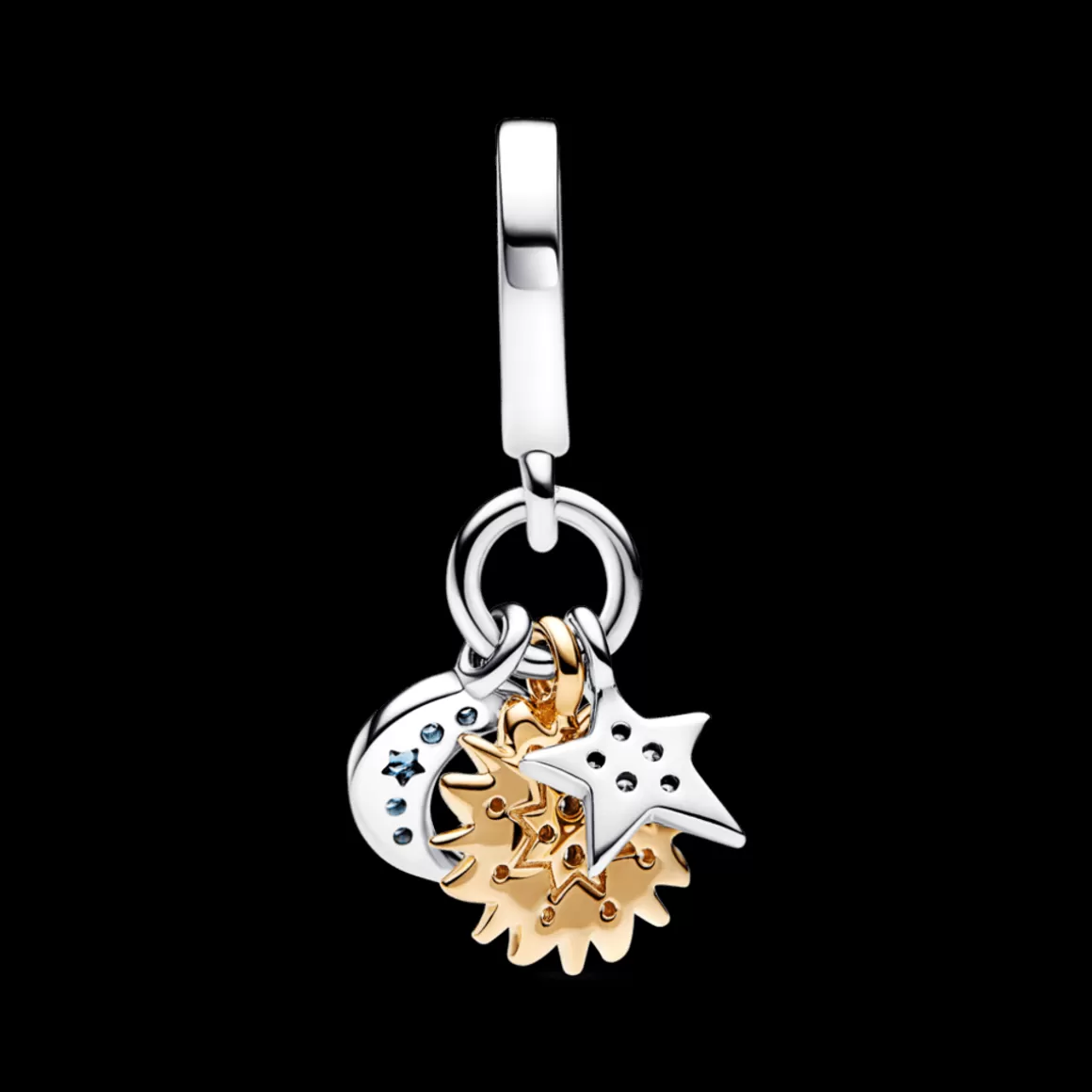 Pandora Charms Pendentes Dois Tons | Charms Cristal-Charm Pendente Sol, Lua e Estrela em Dois Tons