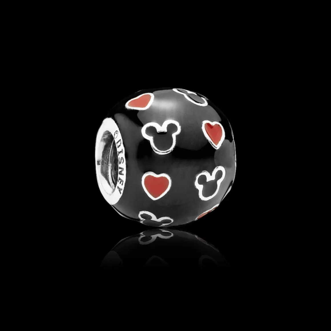 Pandora Charms De Prata-Charm Prata Disney Mickey Em Esmalte Preto E Vermelho