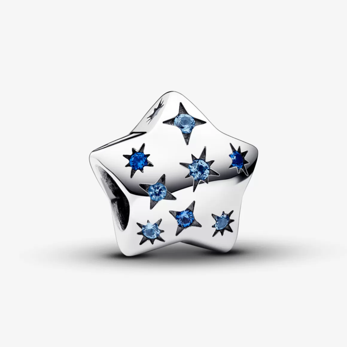 Pandora Charms De Prata-Charm Prata Estrela Brilhante Azul em Pavé