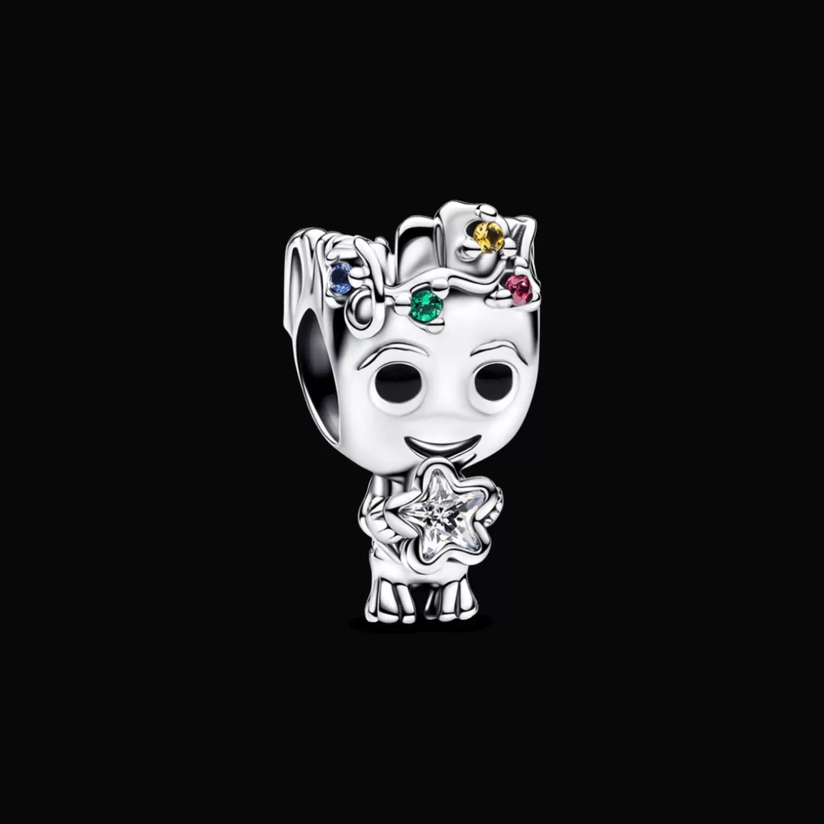 Pandora Charms Cristal | Charms De Prata-Charm Prata Marvel Baby Groot Colorido