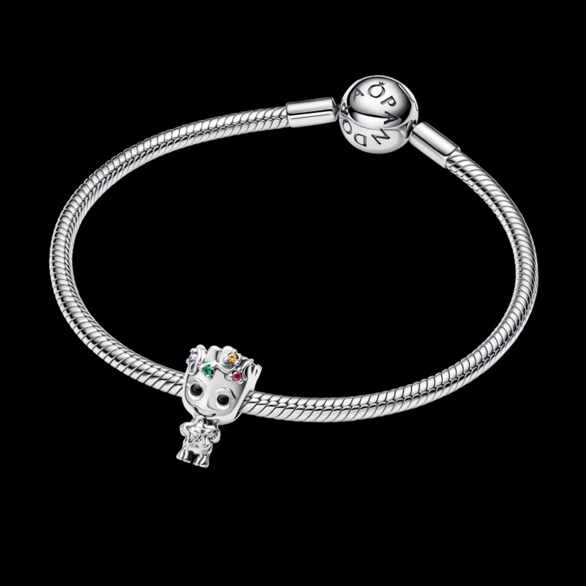 Pandora Charms Cristal | Charms De Prata-Charm Prata Marvel Baby Groot Colorido