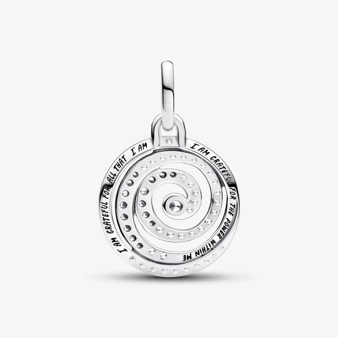 Pandora Charms Pendentes De Prata | Charms Cristal-Charm Prata Medalhão Espiral Gratidão