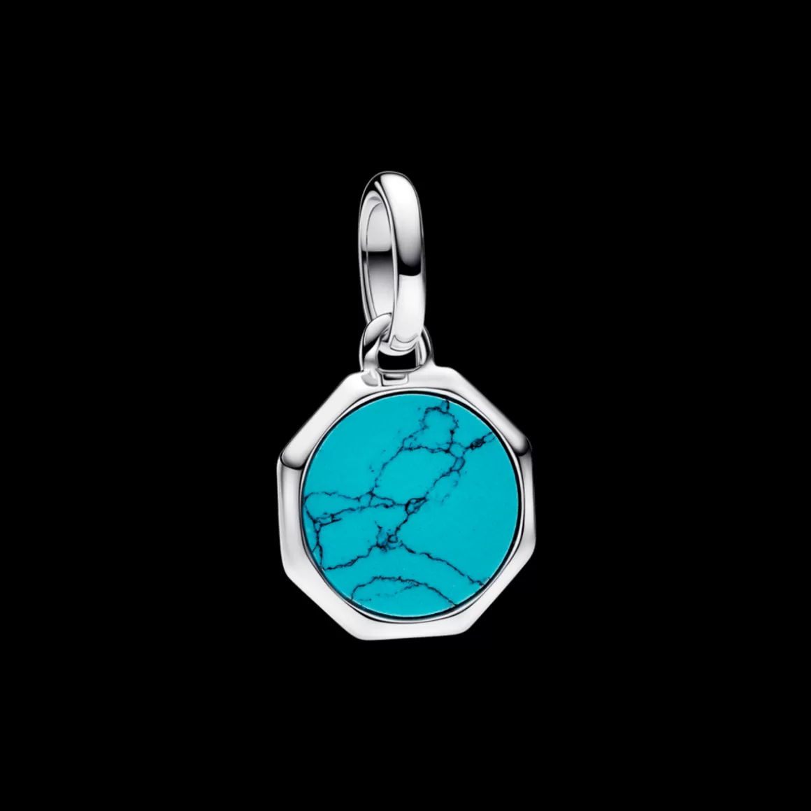 Pandora Charms Pendentes De Prata-Charm Prata Mini Medalhão Azul Turquesa Gravável