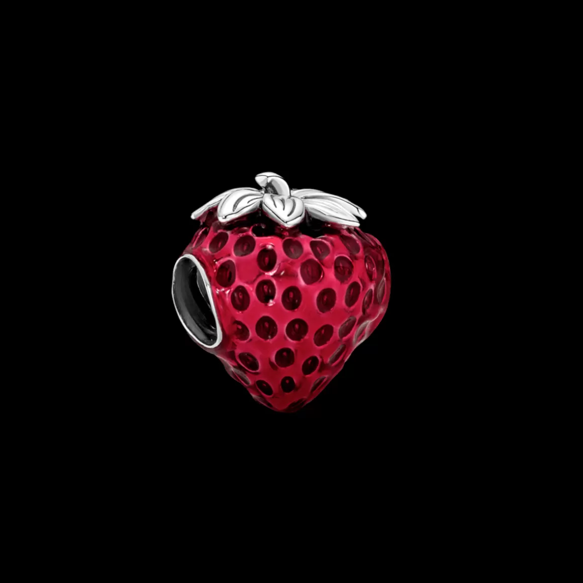 Pandora Charms De Prata-Charm Prata Morango Vermelho