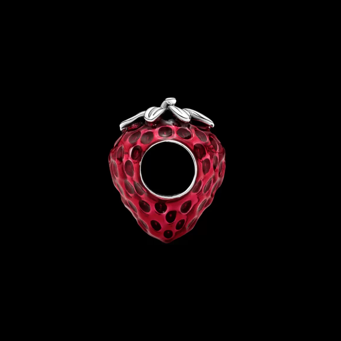 Pandora Charms De Prata-Charm Prata Morango Vermelho