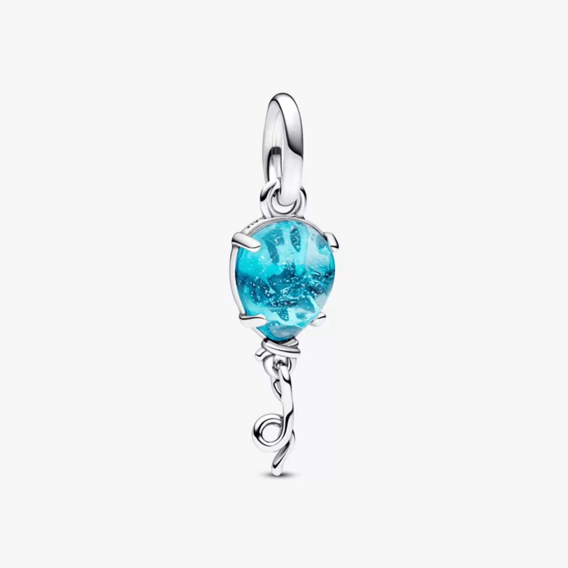 Pandora Charms Pendentes De Prata | Charms De Murano-Charm Prata Pendente Balão em Vidro Murano Azul