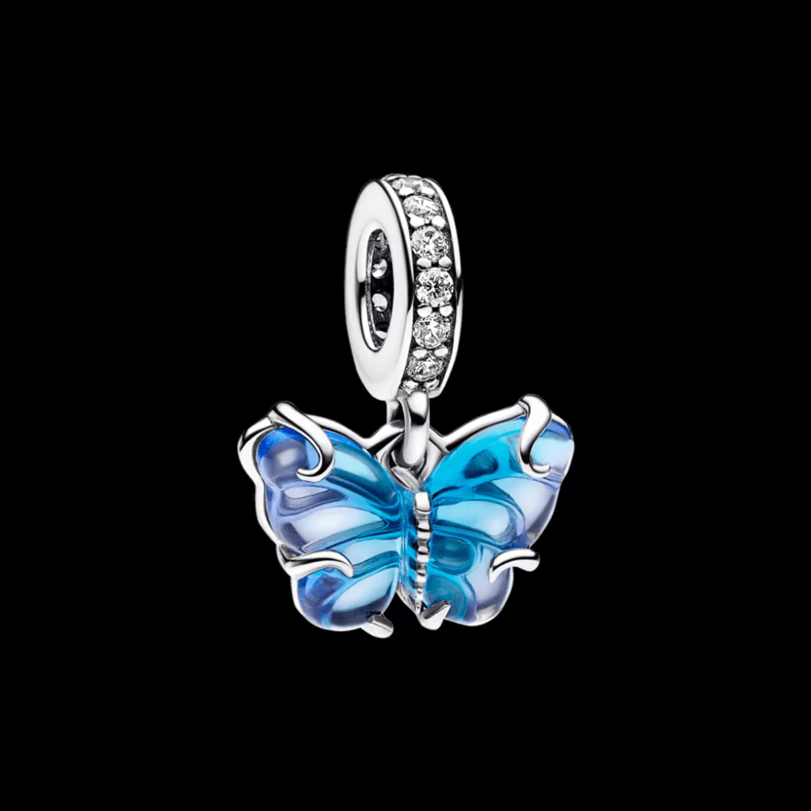 Pandora Charms Pendentes De Prata | Charms Com Pedra-Charm Prata Pendente Borboleta em Vidro Murano Azul