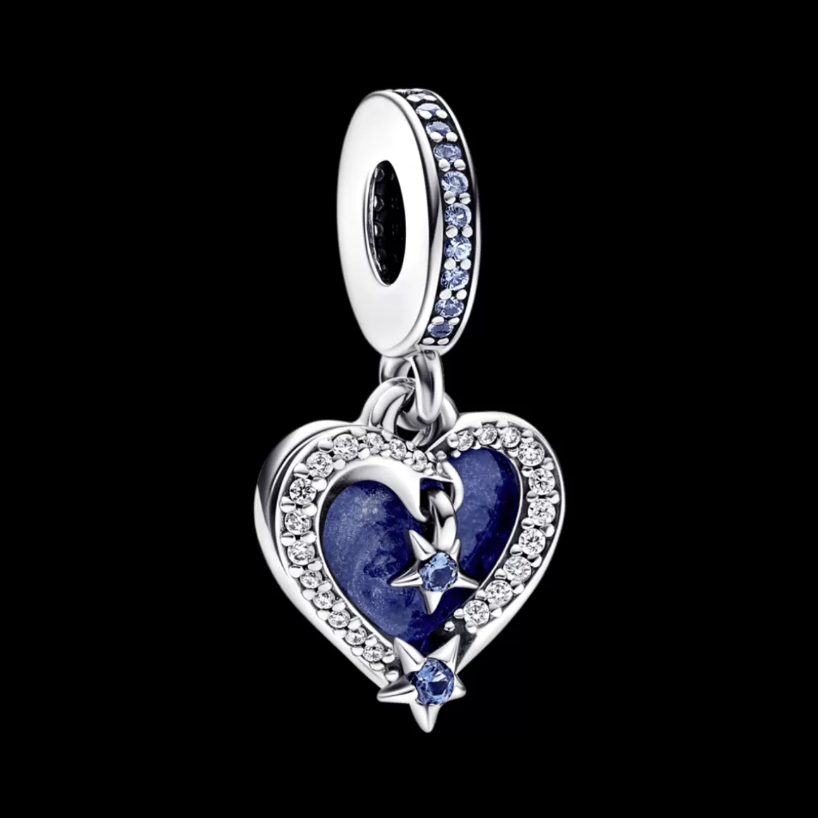 Pandora Charms Pendentes De Prata | Charms Esmaltados-Charm Prata Pendente Coração e Estrela Celestial