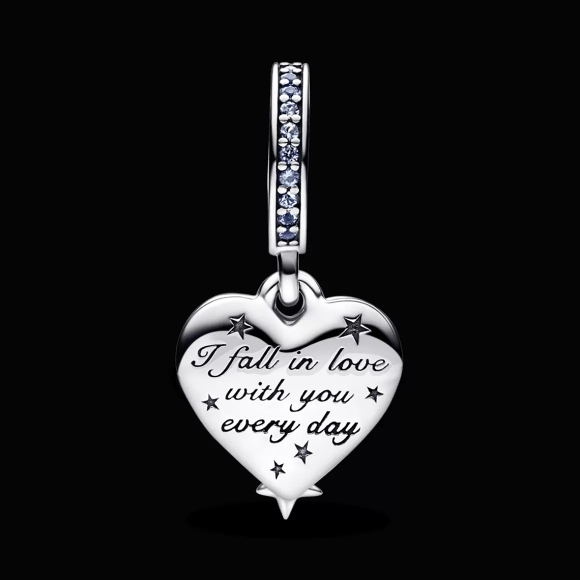 Pandora Charms Pendentes De Prata | Charms Esmaltados-Charm Prata Pendente Coração e Estrela Celestial