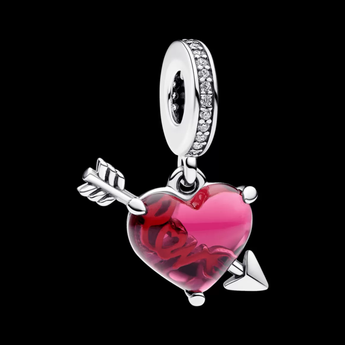 Pandora Charms Pendentes De Prata | Charms Com Pedra-Charm Prata Pendente Coração e Flecha do Cupido