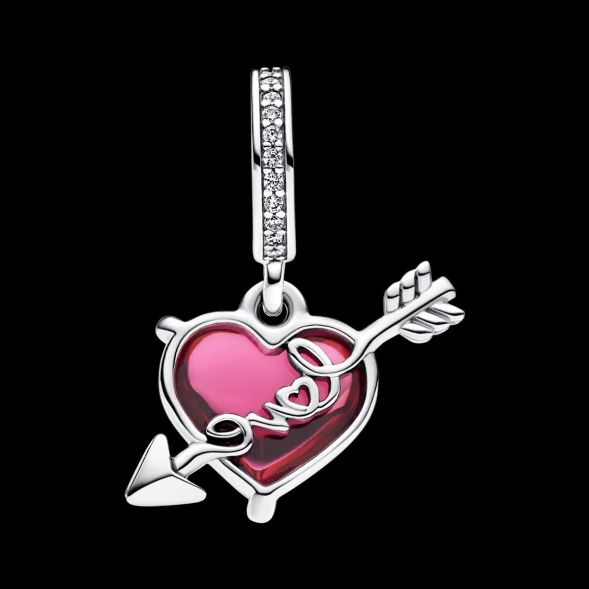 Pandora Charms Pendentes De Prata | Charms Com Pedra-Charm Prata Pendente Coração e Flecha do Cupido