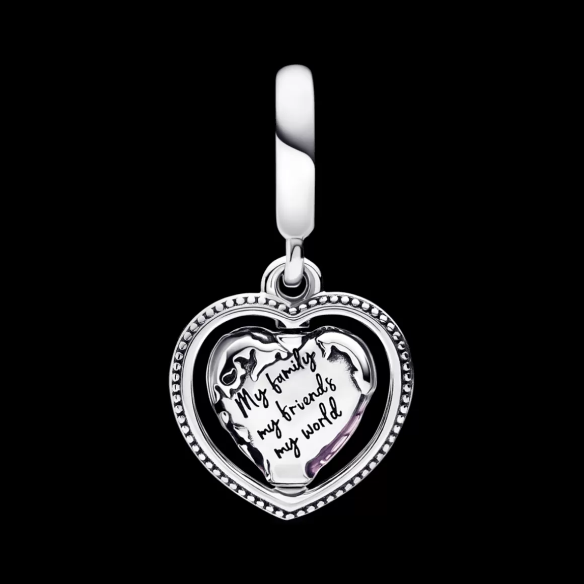 Pandora Charms Pendentes De Prata | Charms Esmaltados-Charm Prata Pendente Coração e Globo Terrestre Giratório