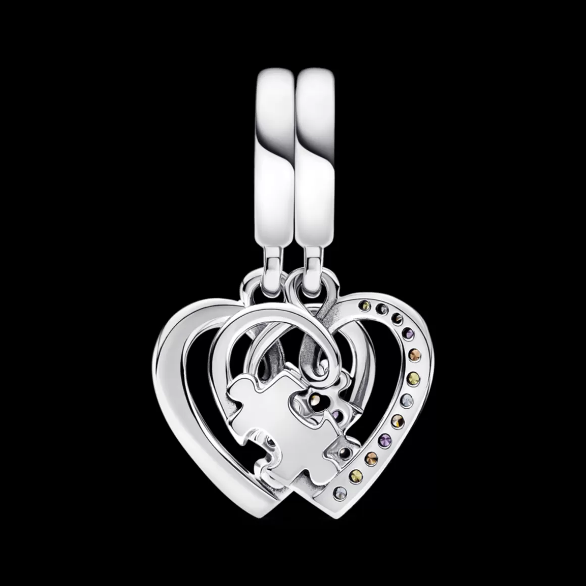 Pandora Charms Pendentes De Prata | Charms Cristal-Charm Prata Pendente Coração e Quebra-Cabeça Divisível