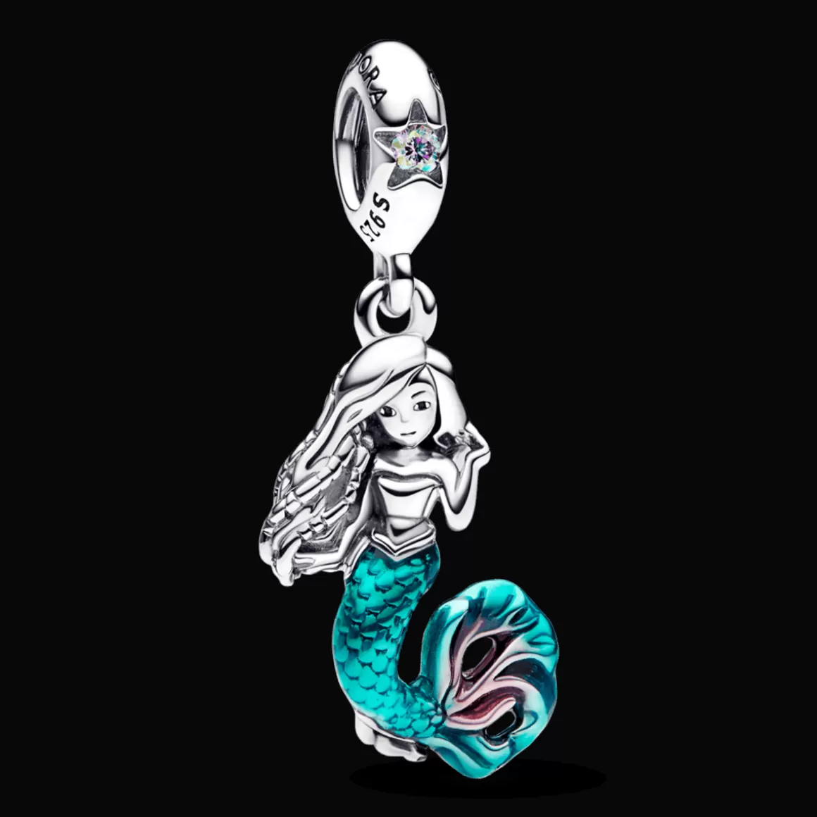 Pandora Charms Pendentes De Prata | Charms Esmaltados-Charm Prata Pendente Disney Ariel de A Pequena Sereia