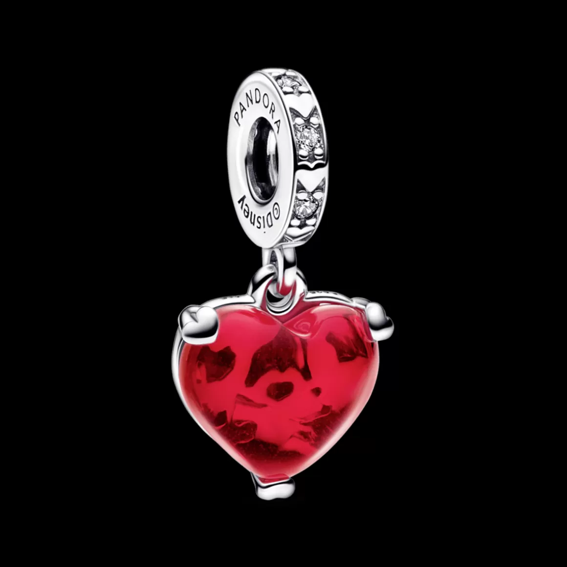 Pandora Charms Pendentes De Prata | Charms Com Pedra-Charm Prata Pendente Disney Beijo Mickey e Minnie e Coração Vermelho