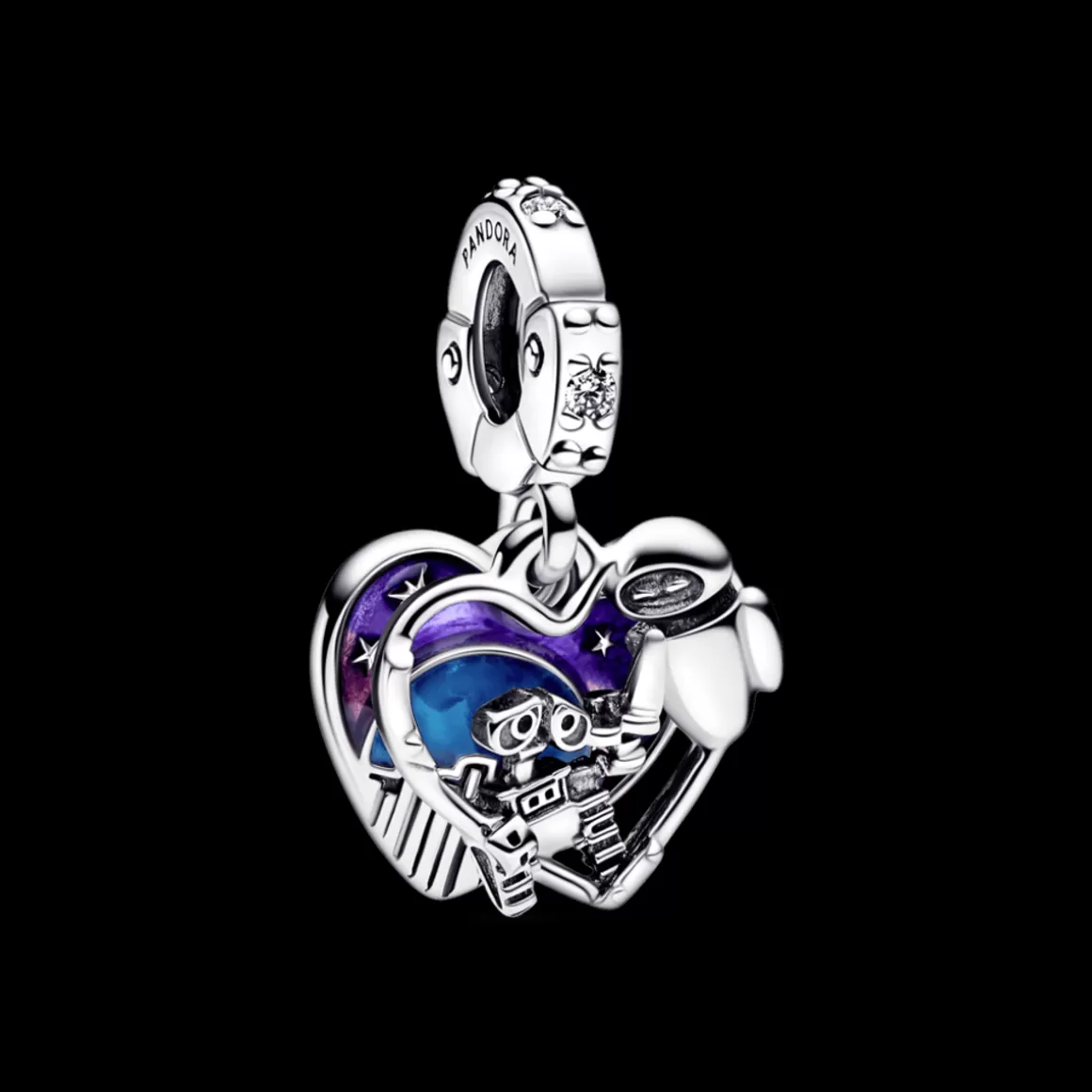 Pandora Charms Pendentes De Prata | Charms Esmaltados-Charm Prata Pendente Disney Pixar - Wall-E e Eve Brilha no Escuro