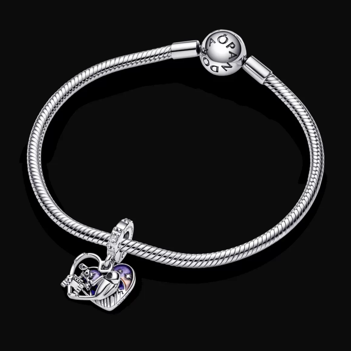 Pandora Charms Pendentes De Prata | Charms Esmaltados-Charm Prata Pendente Disney Pixar - Wall-E e Eve Brilha no Escuro