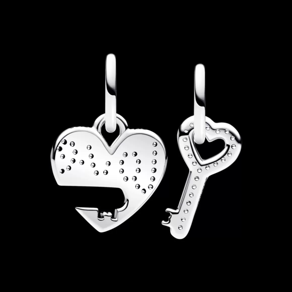 Pandora Charms Pendentes De Prata | Charms Cristal-Charm Prata Pendente Divisível Coração e Chave em Pavé