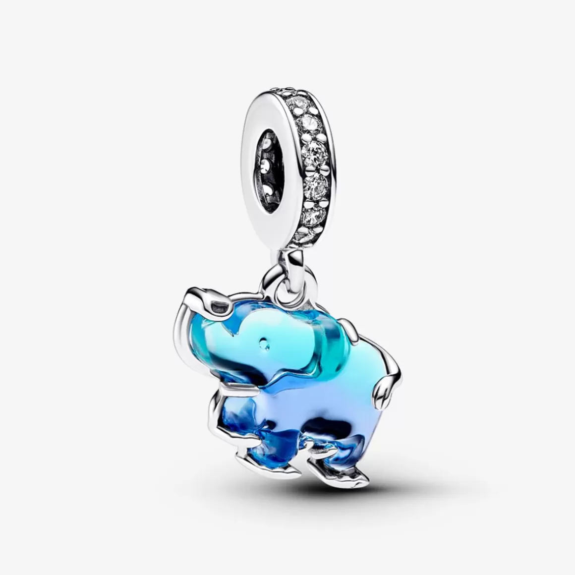 Pandora Charms Com Pedra | Charms De Prata-Charm Prata Pendente Elefante Em Vidro Murano Azul