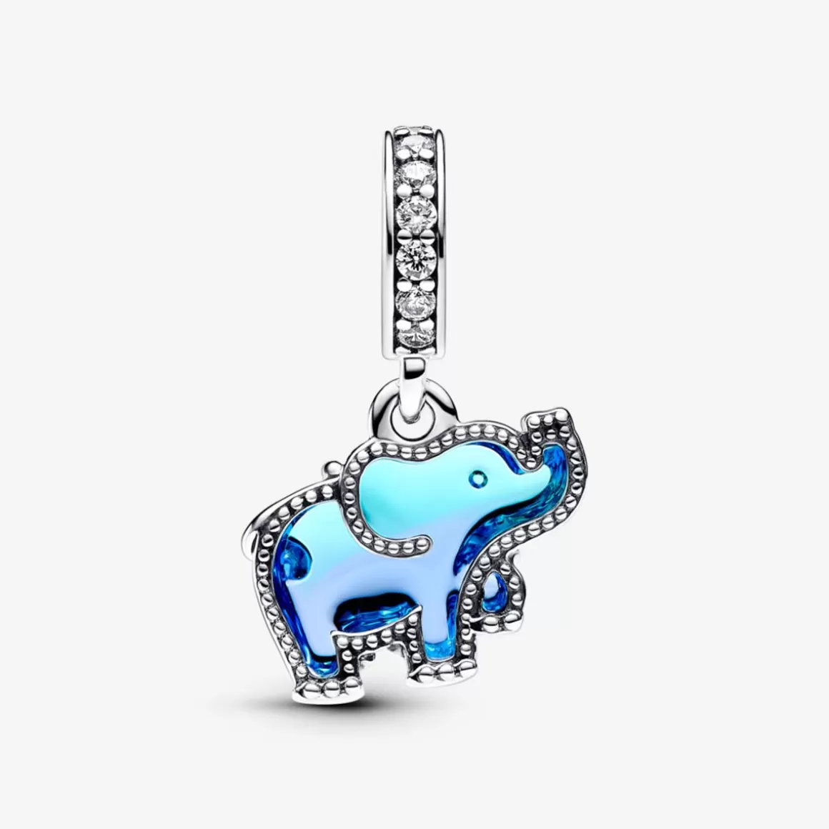 Pandora Charms Com Pedra | Charms De Prata-Charm Prata Pendente Elefante Em Vidro Murano Azul