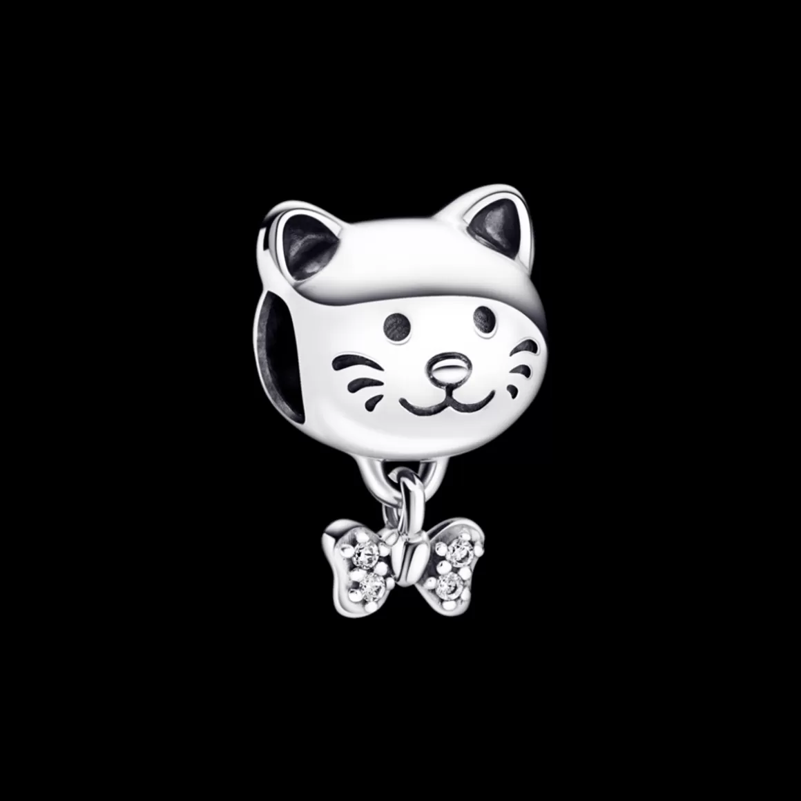 Pandora Charms Pendentes De Prata-Charm Prata Pendente Gato e Laço