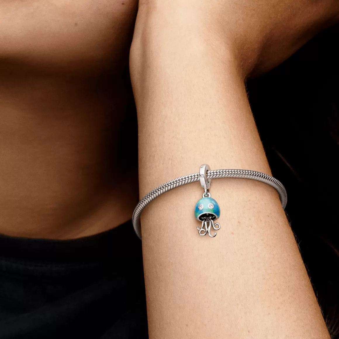Pandora Charms Pendentes De Prata | Charms Esmaltados-Charm Prata Pendente Água-Viva que Muda de Cor