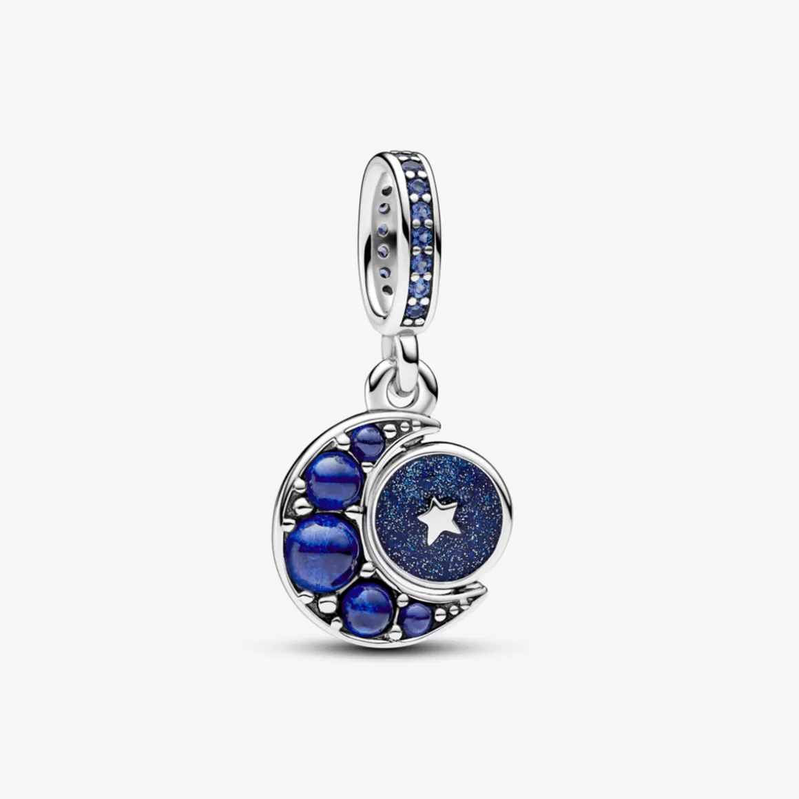 Pandora Charms Pendentes De Prata | Charms Esmaltados-Charm Prata Pendente Lua Brilhante Giratória