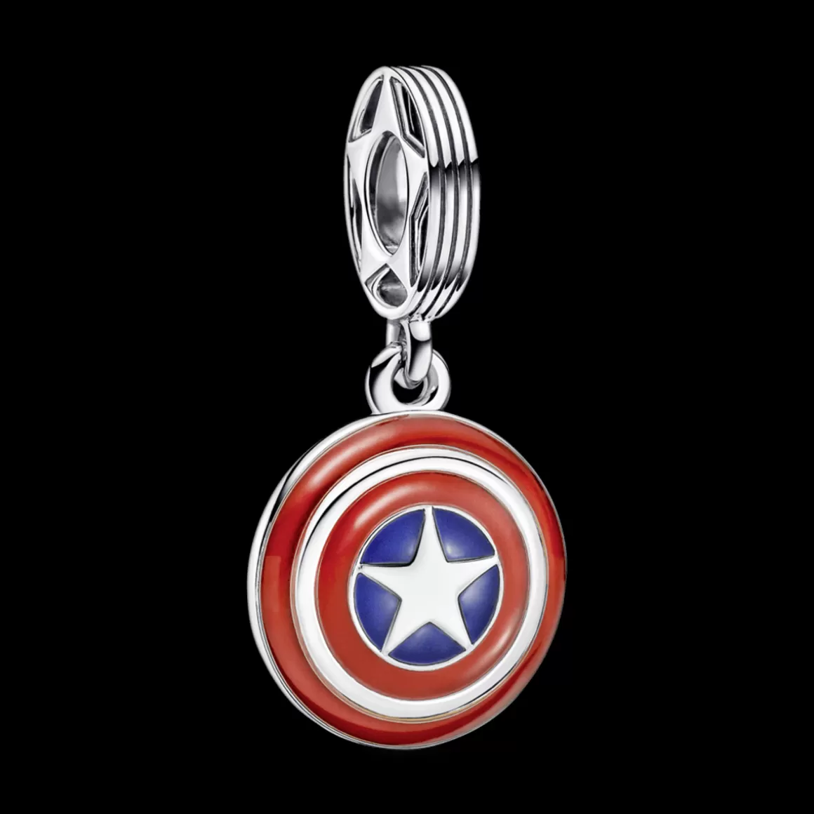 Pandora Charms Pendentes De Prata | Charms Esmaltados-Charm Prata Pendente Marvel - Escudo Capitão América de Os Vingadores