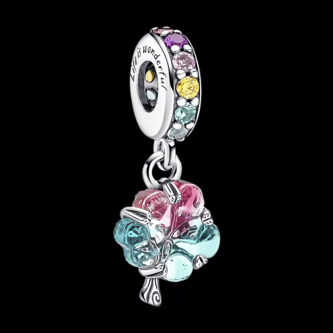 Pandora Charms Pendentes De Prata | Charms Com Pedra-Charm Prata Pendente Árvore da União Colorida