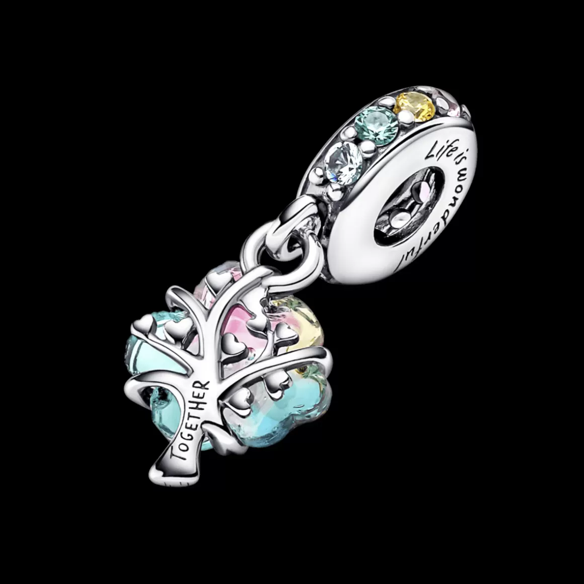 Pandora Charms Pendentes De Prata | Charms Com Pedra-Charm Prata Pendente Árvore da União Colorida