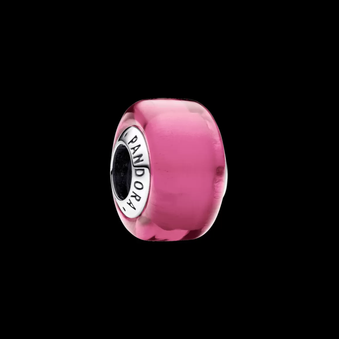 Pandora Charms Com Pedra | Charms De Murano-Charm Prata Redondo em Vidro Murano Rosa