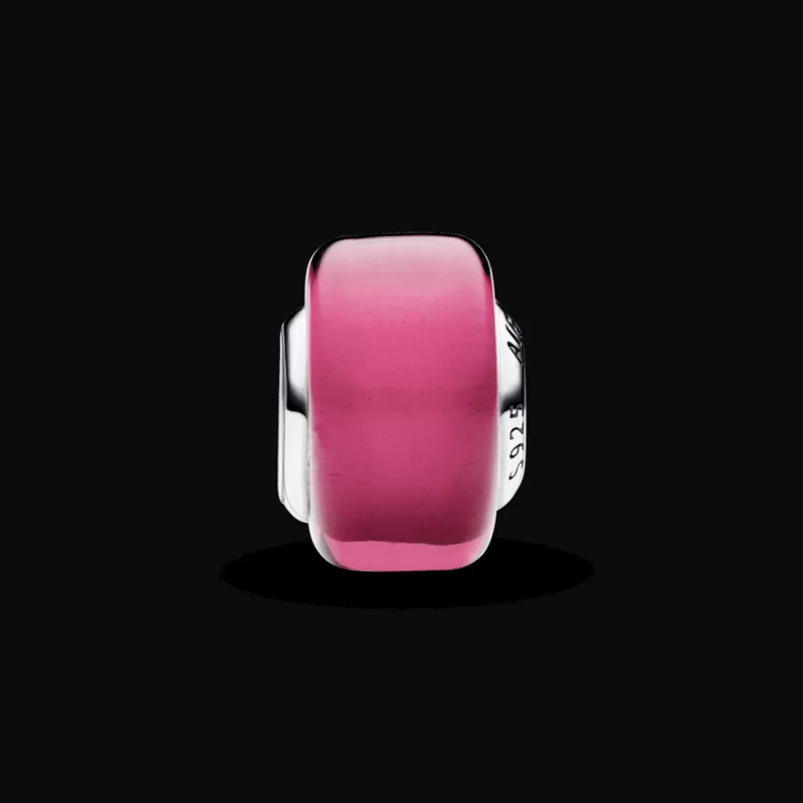 Pandora Charms Com Pedra | Charms De Murano-Charm Prata Redondo em Vidro Murano Rosa