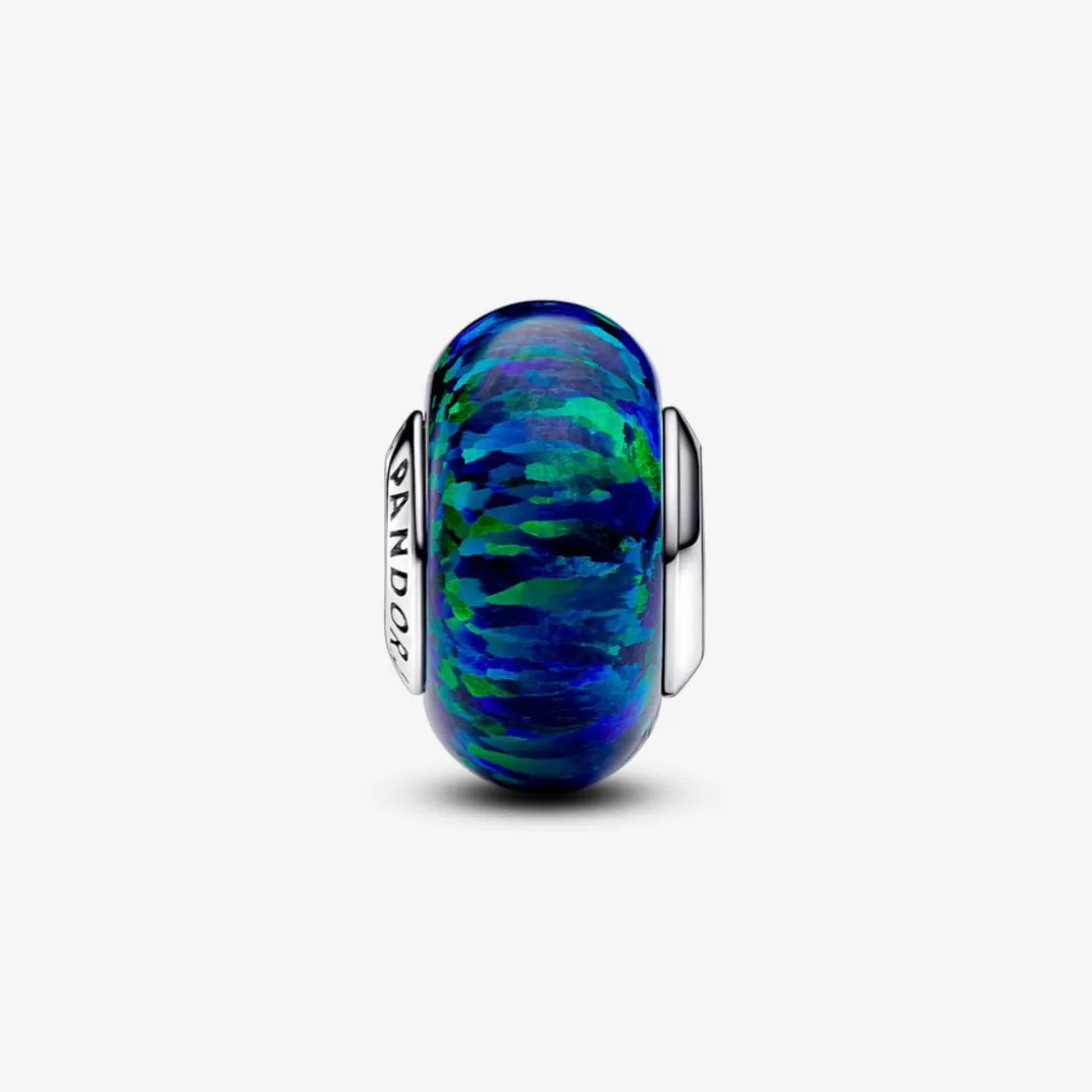 Pandora Charms De Murano | Charms De Prata-Charm Prata Redondo Opala Verde E Azul