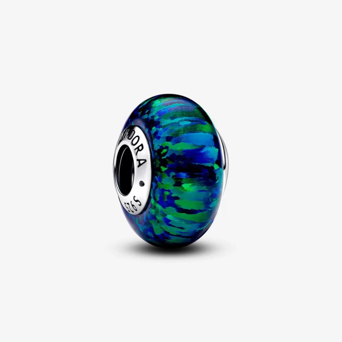 Pandora Charms De Murano | Charms De Prata-Charm Prata Redondo Opala Verde E Azul