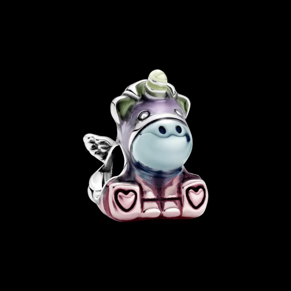 Pandora Charms De Prata-Charm Unicornio Bruno_ Colorido _Rainbow_