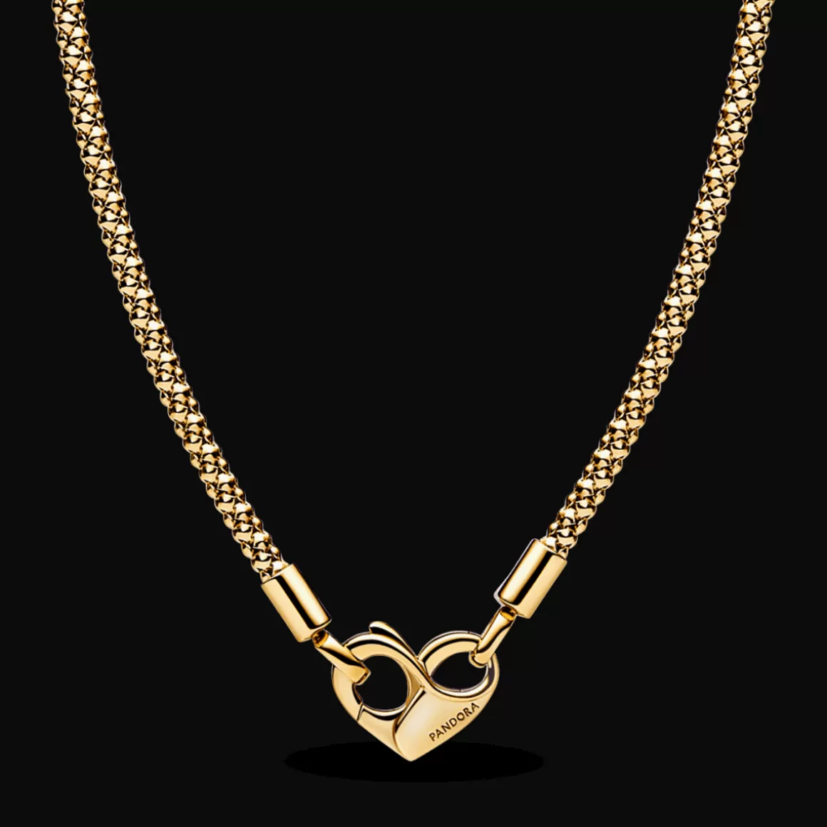 Pandora Colares De Ouro-Colar De Ouro Com Corrente Cravejada E Fecho Coracao