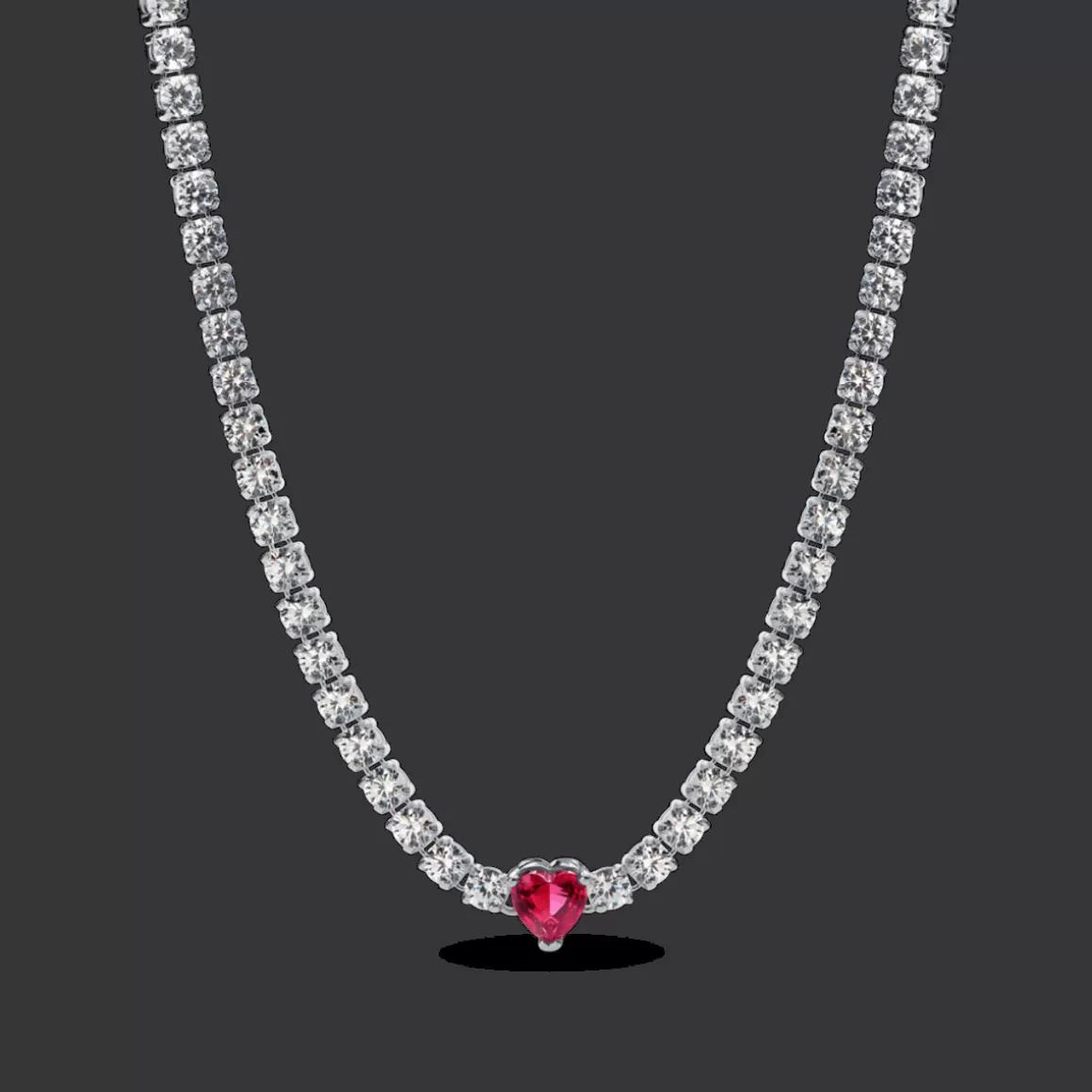 Pandora Pendentes De Prata | Colares De Prata-Colar De Prata Riviera Pingente Coracao Vermelho
