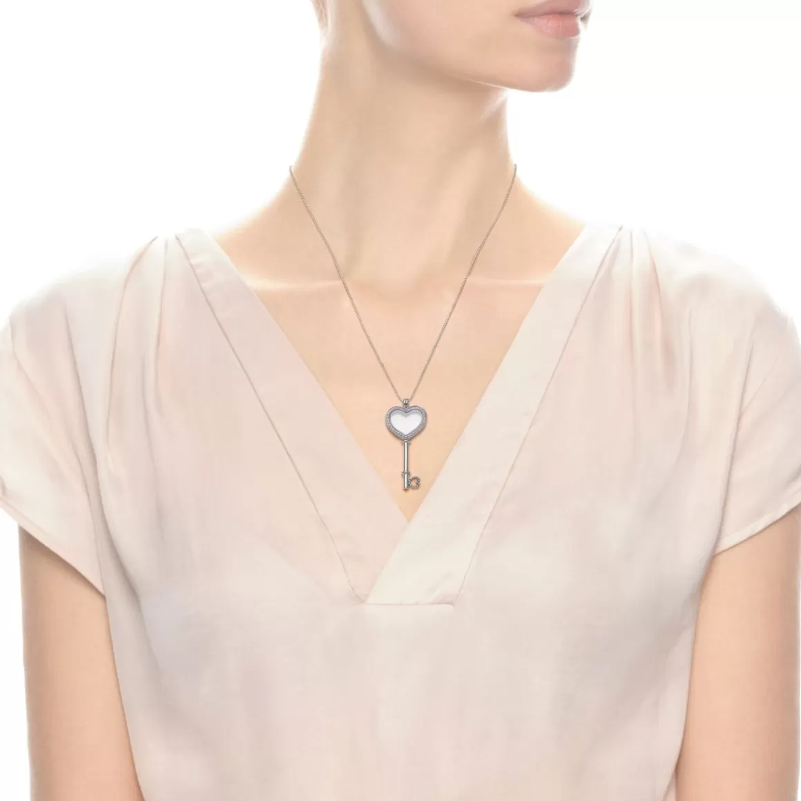 Pandora Colares De Ouro-Floating Locket Chave Do Coracao _Grande_