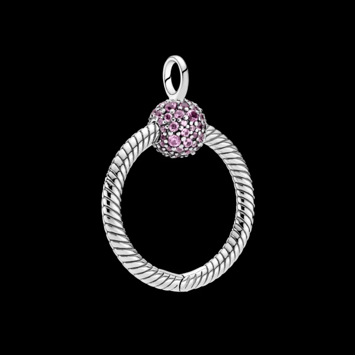 Pandora Charms Pendentes De Prata-Pendente Prata Porta-Charms O em Pavé Rosa